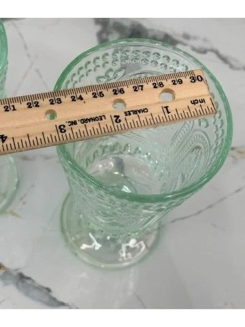 Pair of mint green glass springtime goblets, Easter, rabbits, farmhouse